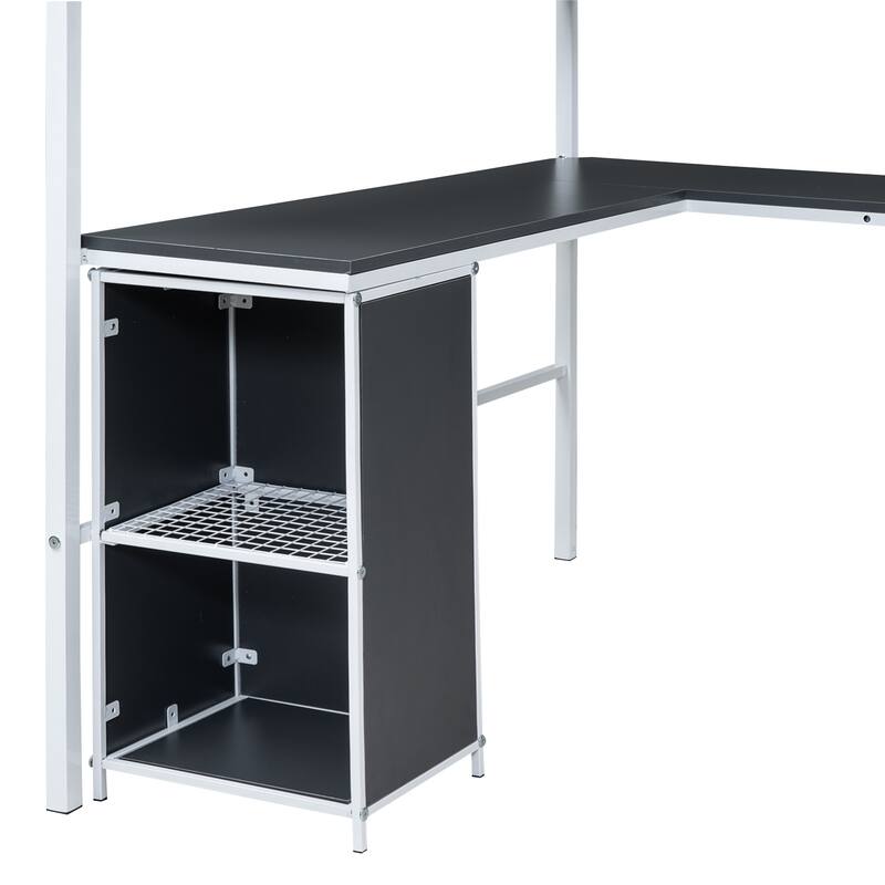 Roomfitters Full Metal Loft Bed with Integrated Desk, Built-In Bookcase and Storage Cabinet