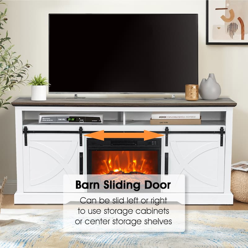 68" Farmhouse White Electric Fireplace TV Stands Console for 78-inch TV with Remote