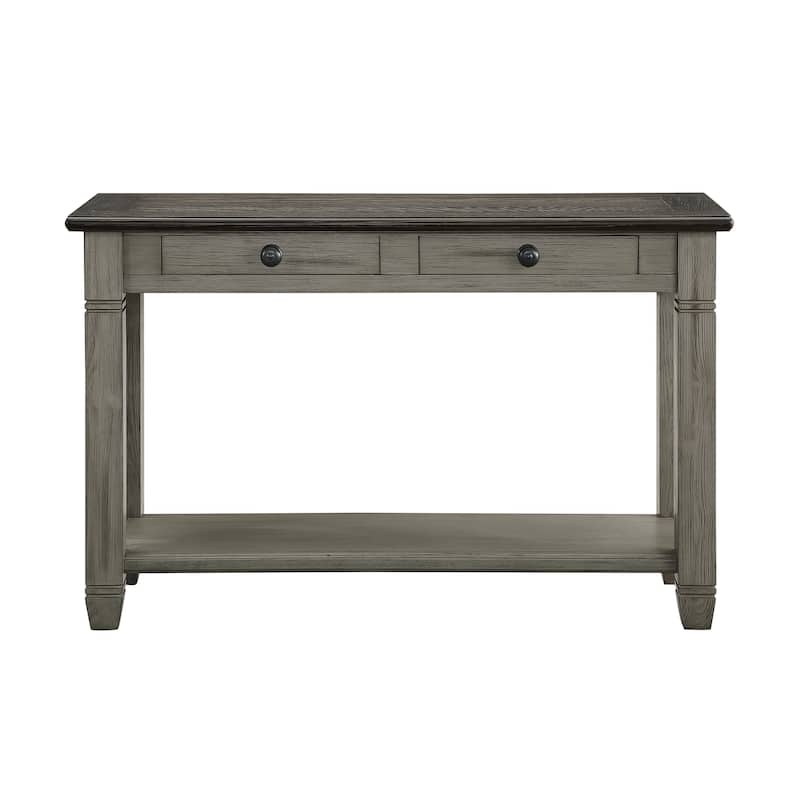 Rome 48 Inch Sofa Table, Rectangular, 2 Drawers, Brown, Gray, Solid Wood