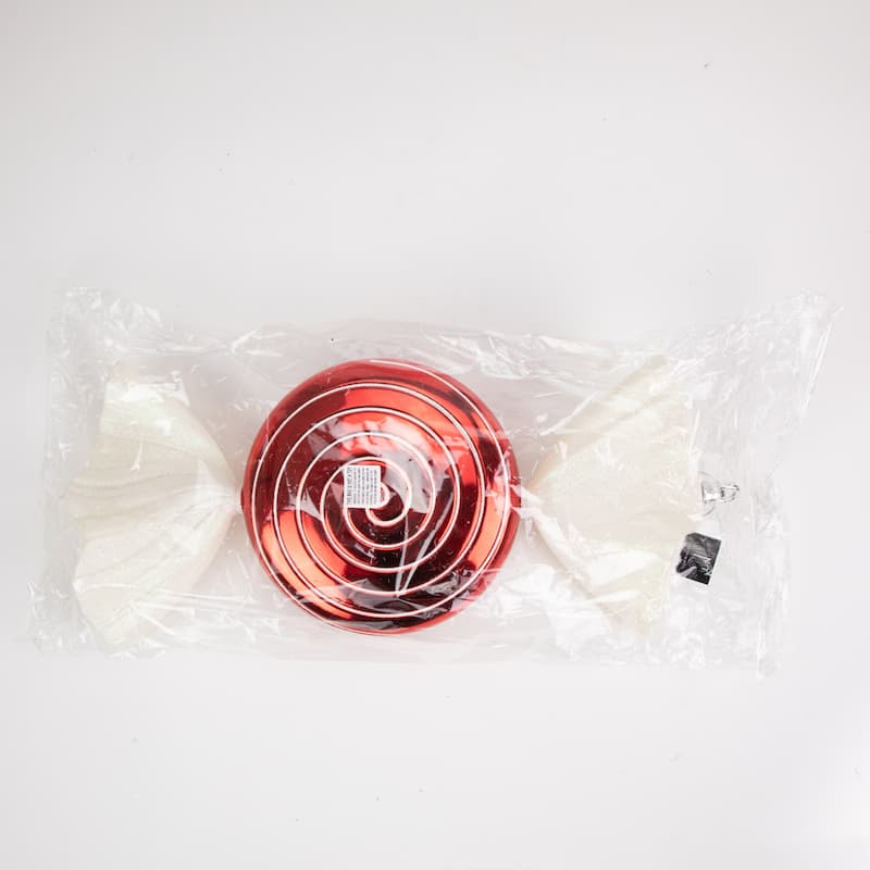 18" Red Swirl Candy with Iridescent Glitter Shatterproof Commercial Christmas Ornament