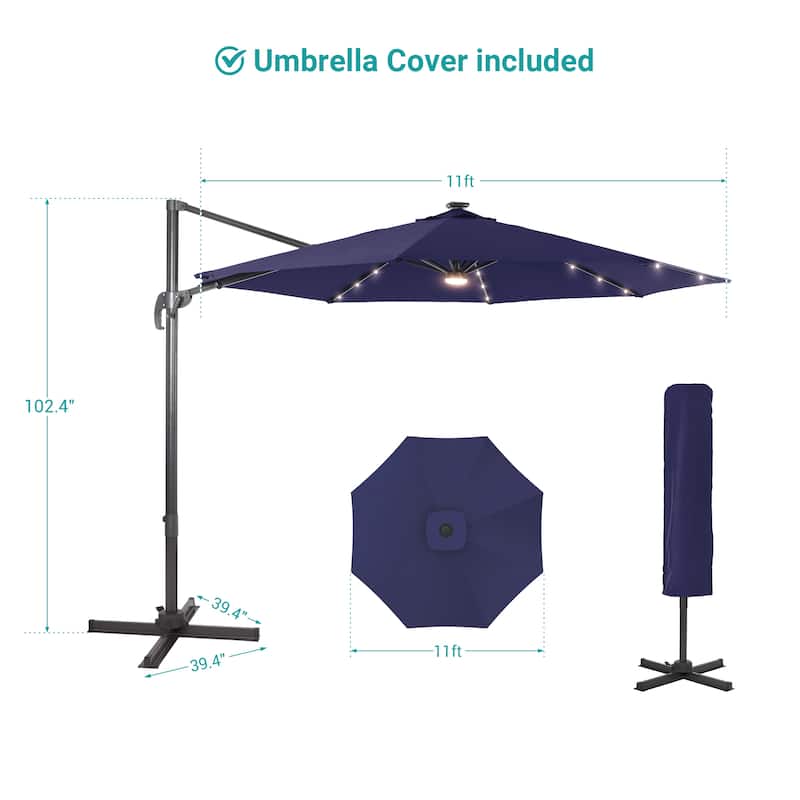 BONOSUKI 11FT LED Cantilever Patio Umbrella Angle Adjustment