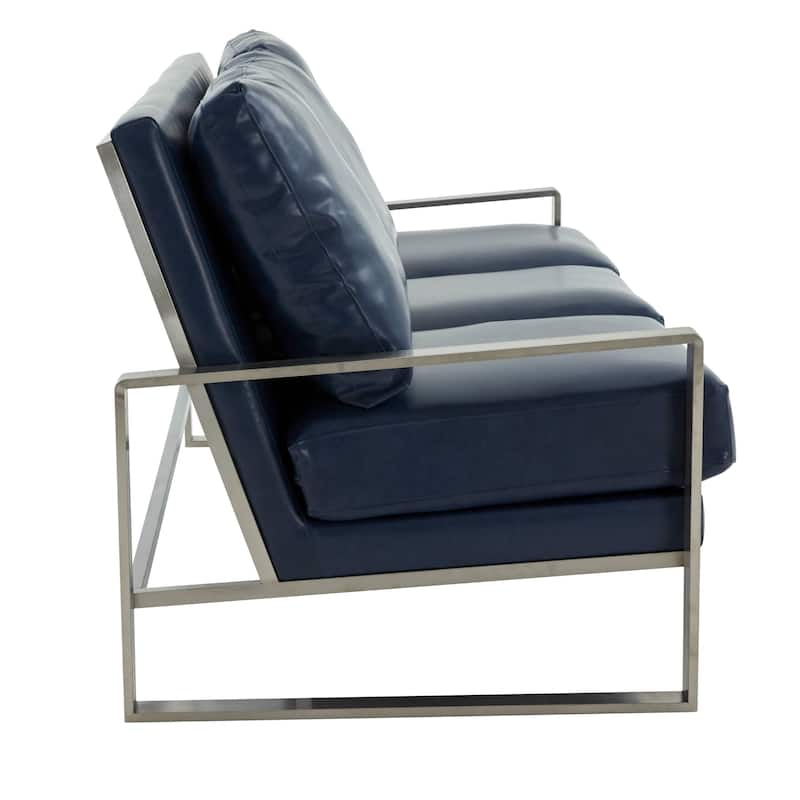 Leisuremod Jefferson Modern Design Faux Leather Sofa With Silver Frame - 77.1