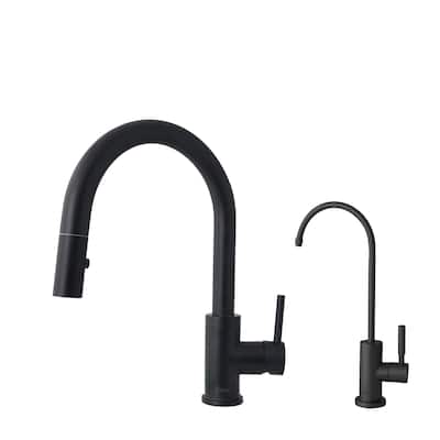 STYLISH Pull Dow Kitchen Faucet + Water Tap - Matte Black Finish