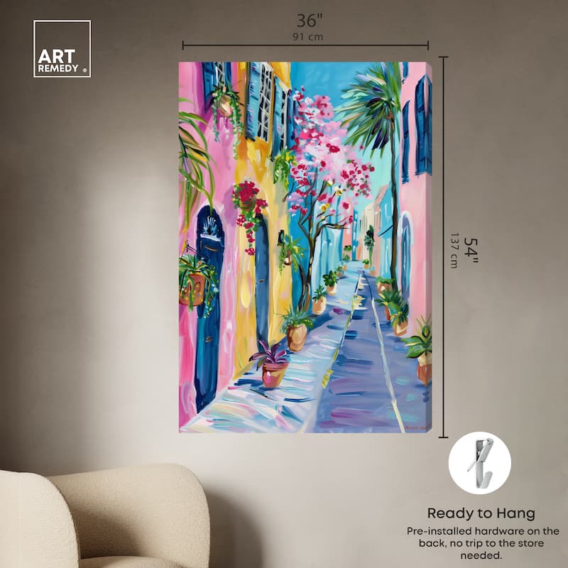 Art Remedy The Colorful Streets Gallery Wrapped Colorful Coastal 1 Piece Canvas Wall Art