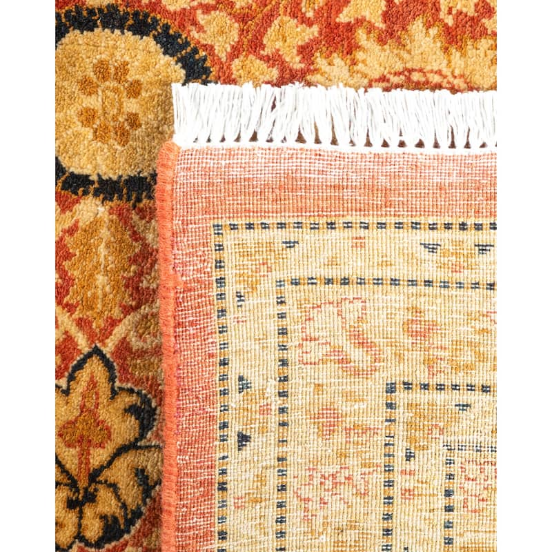 Overton Handknotted Wool Traditional Oriental Orange Square Area Rug - 6' x 9'