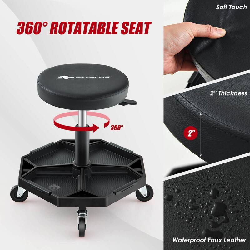 Costway Heavy-Duty Adjustable Height Rolling Stool with Tool Tray - See Details