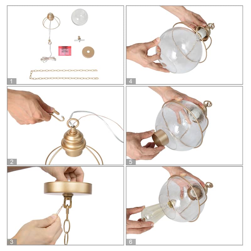 Mid-century Modern 1-light Island Pendant Light Glass Globe Bronze Gold Accent Island Lighting - D 7.5"x H 69"