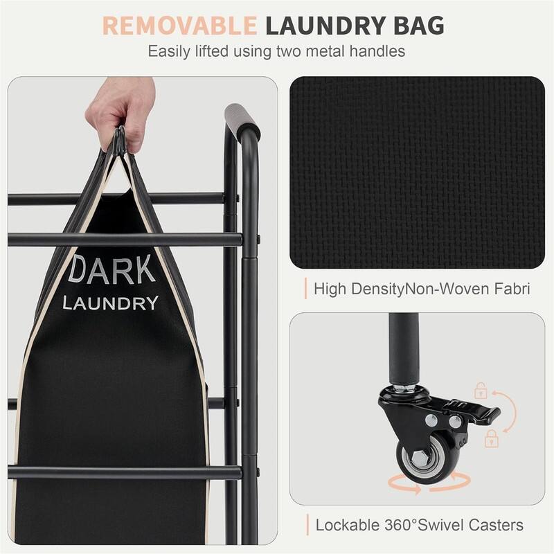 Laundry Sorter Cart with Hanging Rack - 28.54"L x 17.7"W x 70.86"H