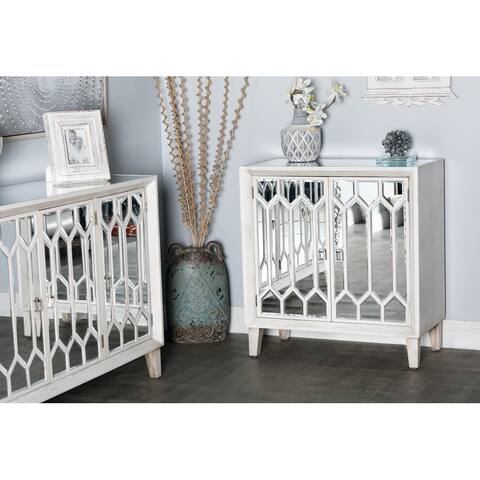 Off White Washed Wood Contemporary Glam 2 Door Storage Cabinet Buffet - 32 x 16 x 34