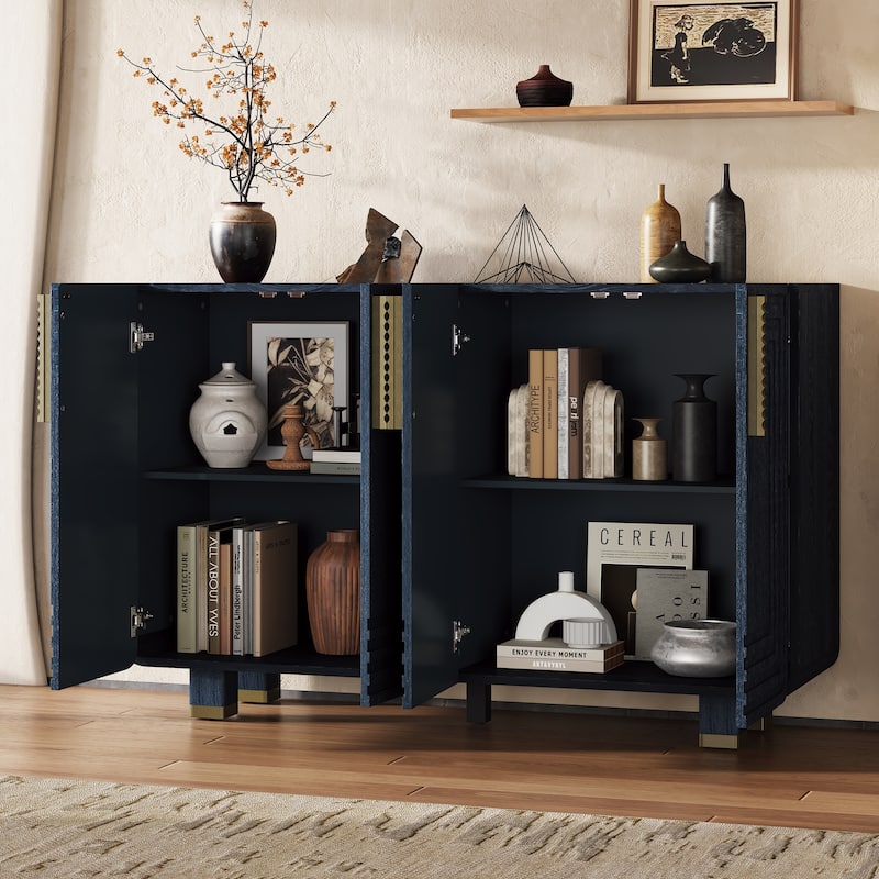 4 Doors Fluted Sideboard Buffet Cabinet, Large Wood Storage Cabinet, Accent Cabinet with Adjustable Shelves & Support Legs