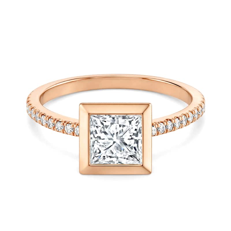 Auriya 14K Gold Bezel Princess Diamond Engagement Ring 1.20 - 5.32ct. tw. (F-G, VS) - 2.00 carats - 6 - Rose