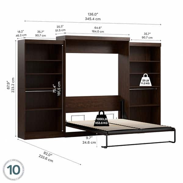 dimension image slide 2 of 3, Pur Queen Murphy Bed with 2 Storage Units (137W) by Bestar
