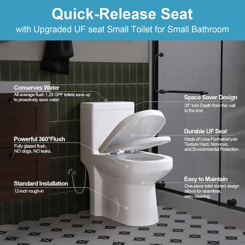 HOROW 1 Piece Dual Flush Toilet White 0.8 1.28 GPF Durable UF Seat Included - N/A