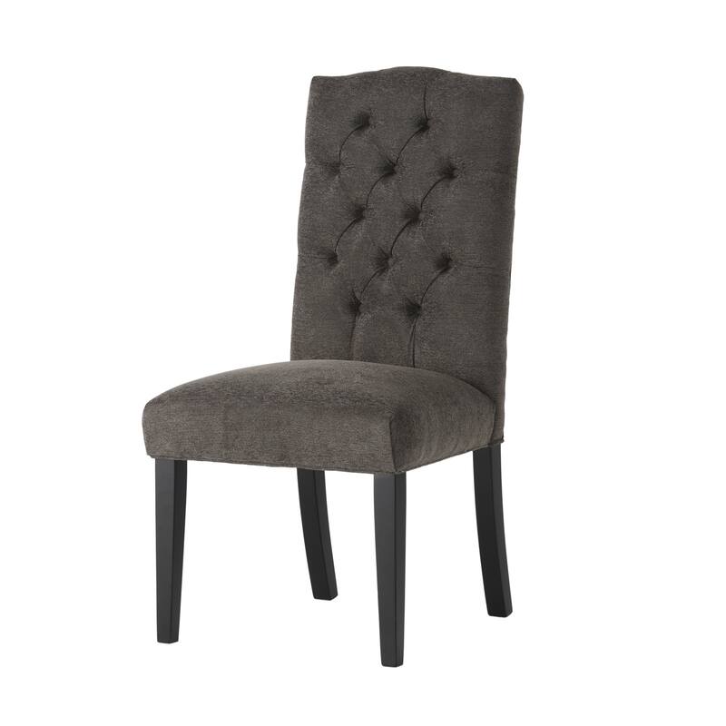 Modern Dining Chairs Tufted Dining Chairs with Tufted Back and Crown Top, for Dining Rooms, Set of 2, Dark Grey