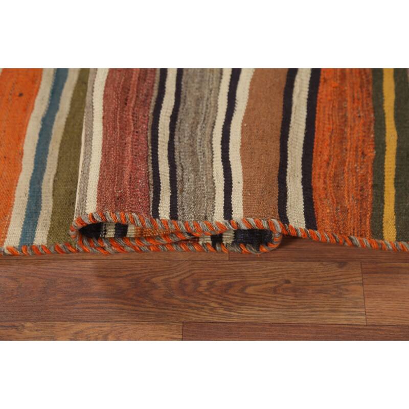 Striped Kilim Qashqai Persian Vintage Area Rug Flatweave Wool Carpet - 5'0"x 9'10"