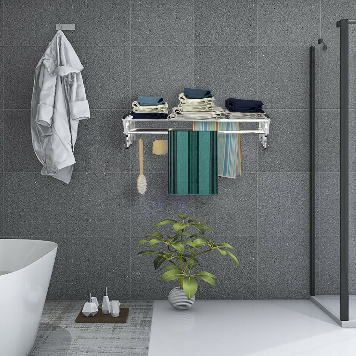 Shop Costway Stainless Wall Mounted Expandable Clothes Drying