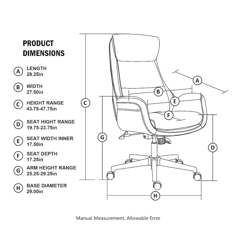 Modern High-Back Leatherette Adjustable 360-degree Swivel Executive Office Chair by Glitzhome