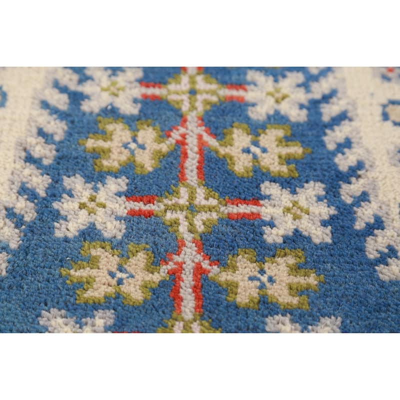 Hand Knotted Oriental 100% Wool Carpet Transitional Geometric Navy Blue & Blues Oushak Area Rug - 6' 0'' X 2' 7''