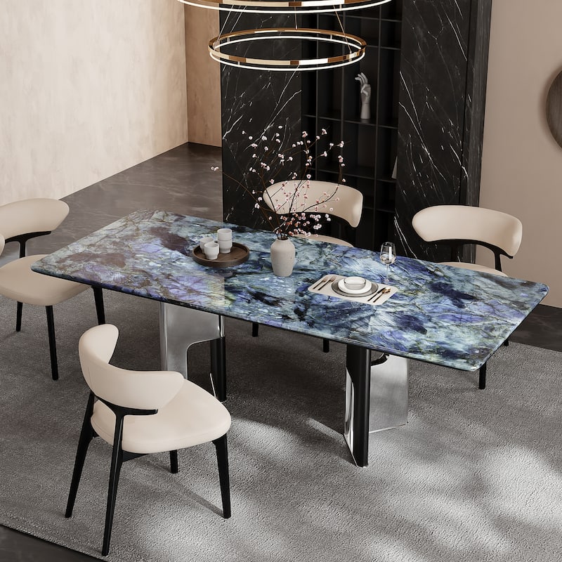 78.74"Modern Dining Table for 6-8,Glossy Sintered Stone Top, Blue - 78.74" - 78.74" - Blue