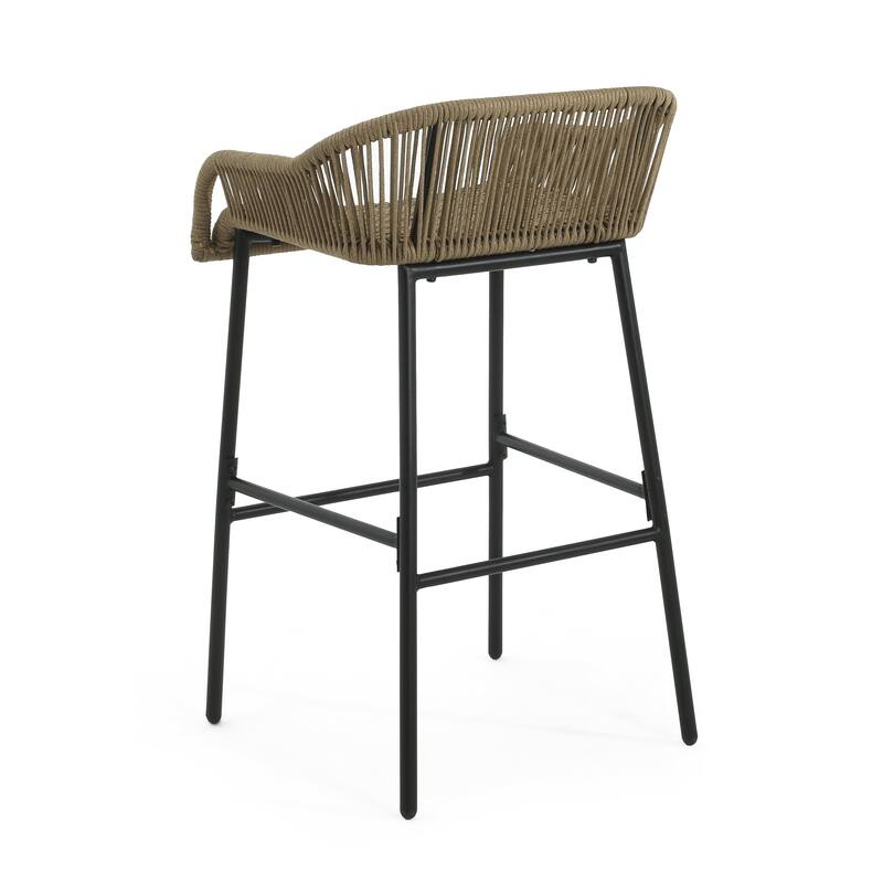Neri Iron Outdoor Patio Rope Weave Barstools (Set of 2) by Christopher Knight Home