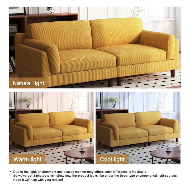 90" Oversized Corduroy Living Room Sofa With Reversible Cushions