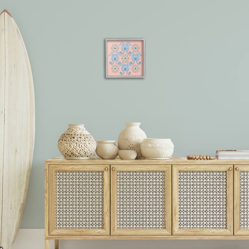 Stupell Symmetrical Coral Seahorse Pattern Framed Giclee Art Design By Sazerelli Designs