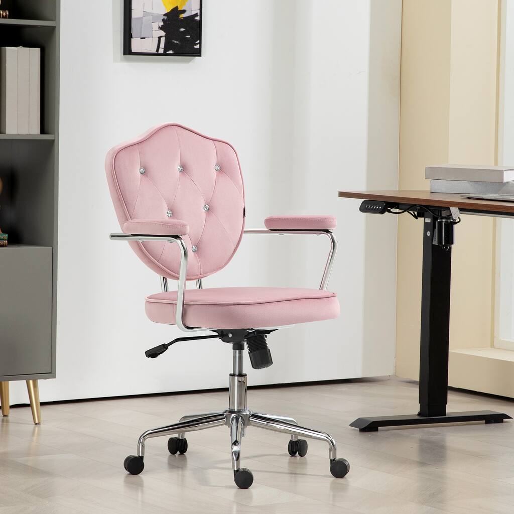 Pink Velvet Upholstered Office Chair Leisure Chair, Stylish Executive Chair Gaming Chair with Upholstered Armrests
