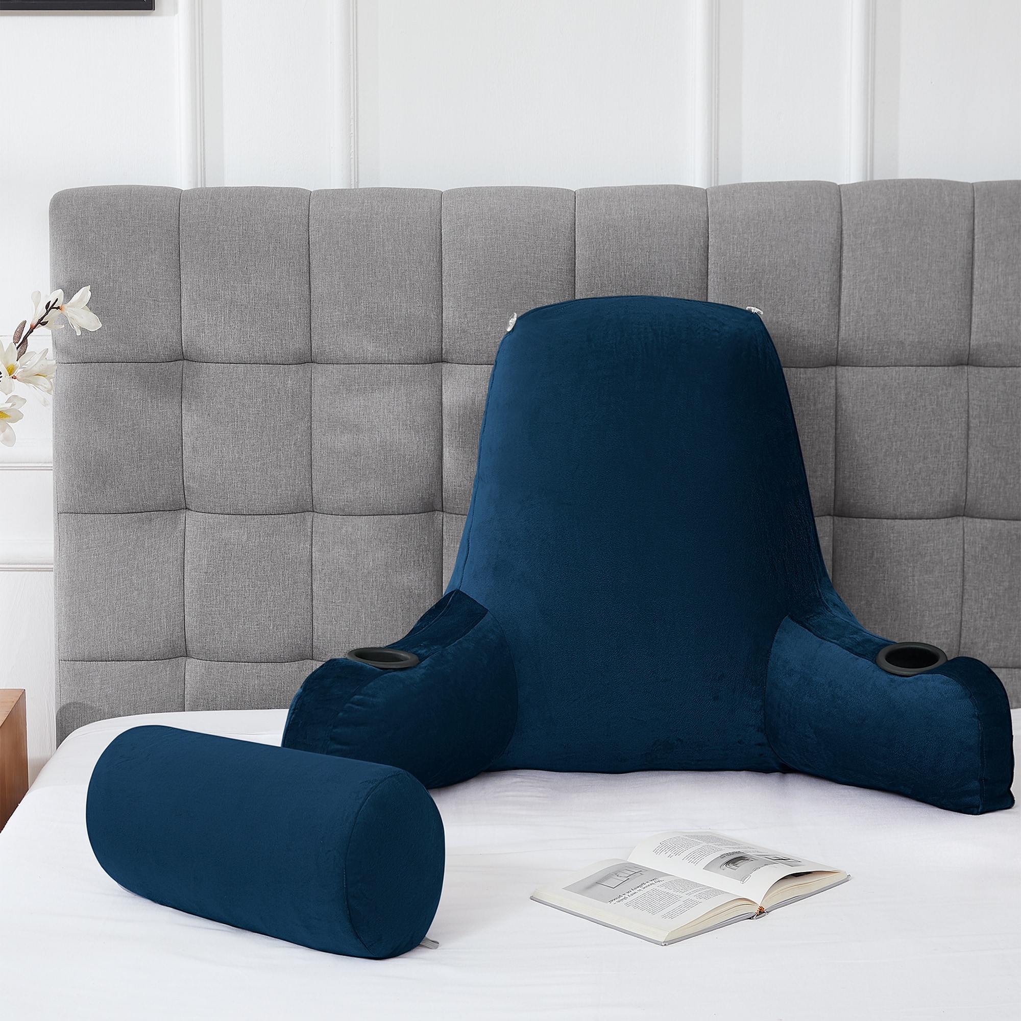Reading pillow with cup holder discount