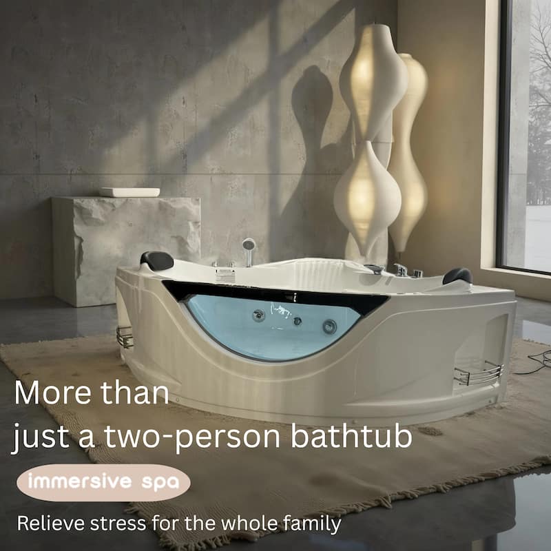 59" Corner Jetted Bathtub for Two with 6 Hydro Massage Jets