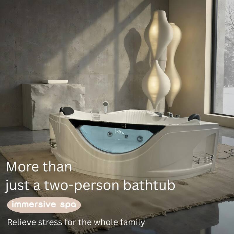 59" Corner Whirlpool Bathtub for 2-Person, Luxury Jetted Spa Tub