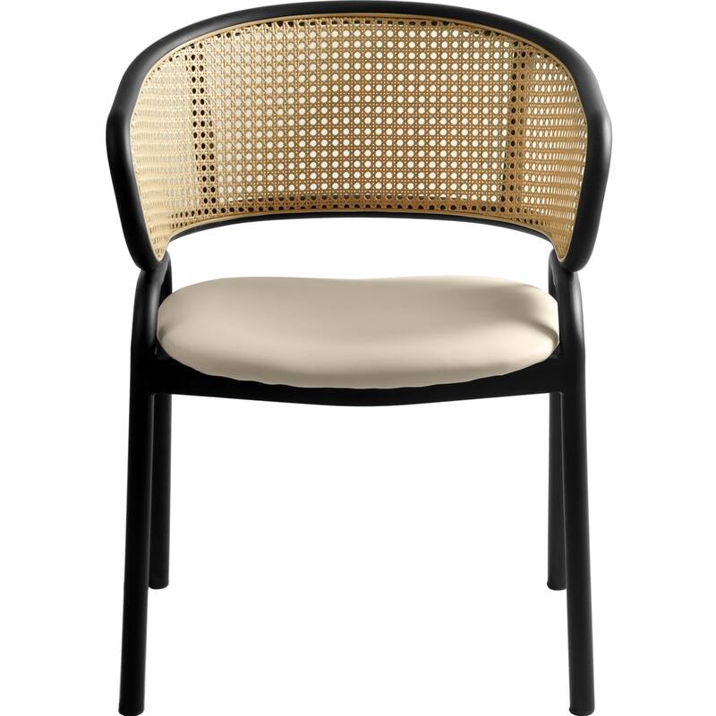 LeisureMod Set of 4 Modern Wicker Back Leather Dining Chairs with Black Steel Frame - Accent Side Armchair for Home Upgrade
