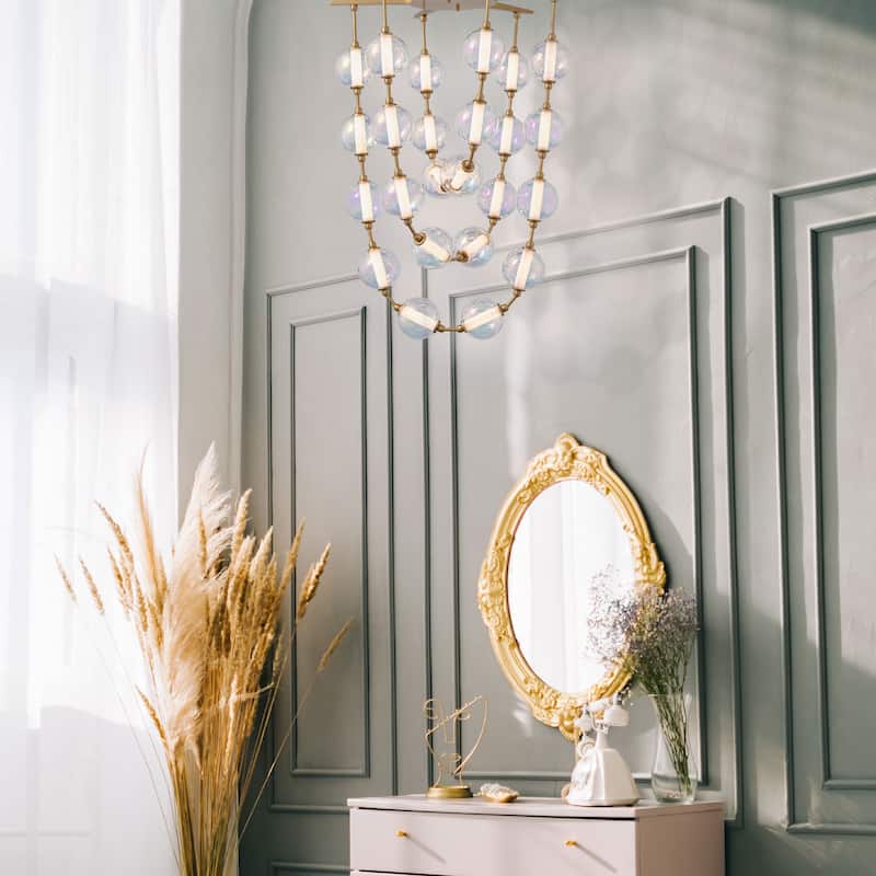 Golden Lighting Pearla Integrated LED 35in Pendant in Brushed Champagne Brass - Gold