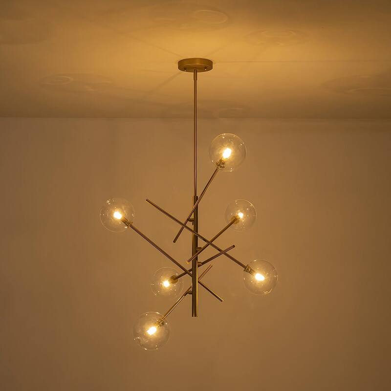 6-Light Dimmable Glass Globe Sputnik Staggered Linear Chandelier