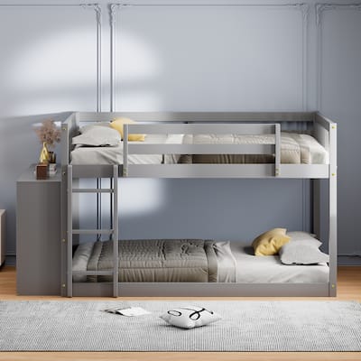 Full over Full Bunk Bed with 4 Drawers and 3 Shelves