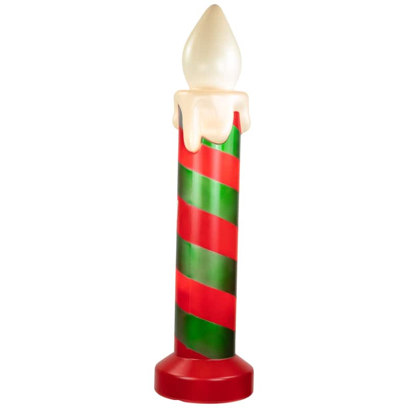 20" Lighted Green Red Striped Blow Mold Candle Outdoor Christmas Decor