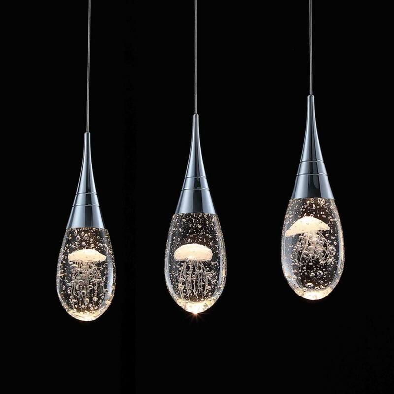 3-Light Modern Dimmable Bubble Jellyfish Crystal Pendant Light for Kitchen Island