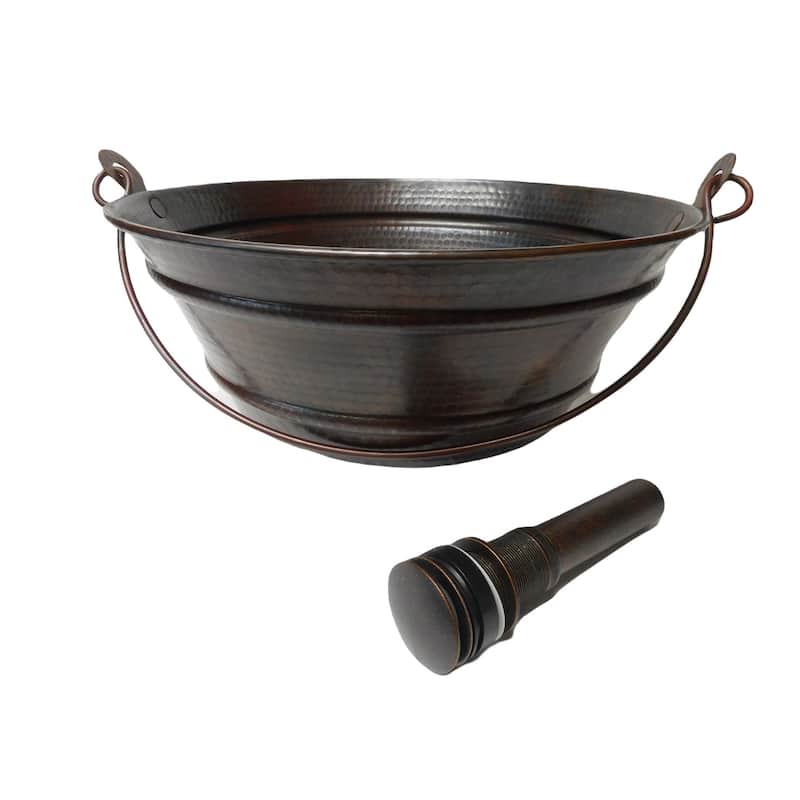 15" Rustic Copper Vessel BUCKET Bathroom Sink Pop-Up Drain Included by SimplyCopper - 15" x 15" x 6"