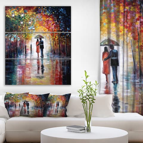 Designart "Lovers under umbrella" Floral People Photographic on Wrapped Canvas set - 28x36 - 3 Panels