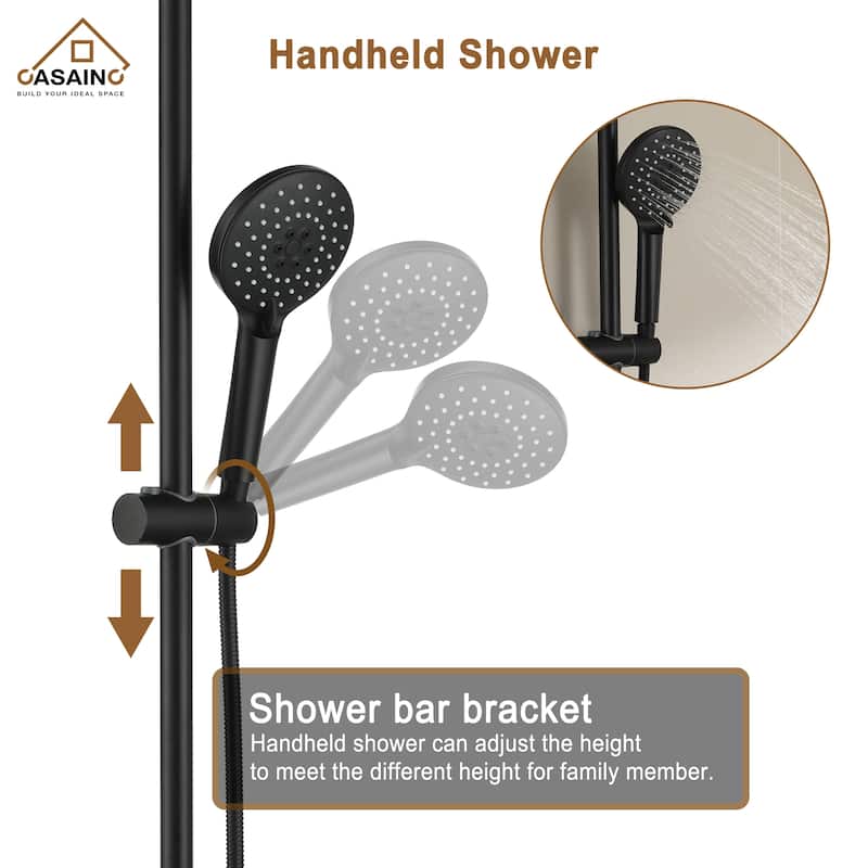 3-Spray Patterns 9-In Wall Mounted Shower System with Sliding Bar (Matte Black)