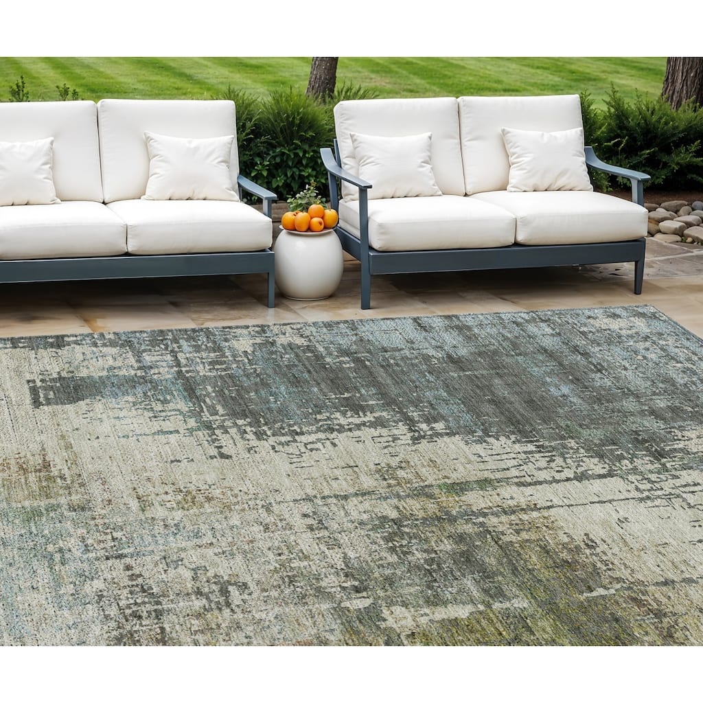 HomeRoots Abstract Transitional Rectangle Outdoor Rug