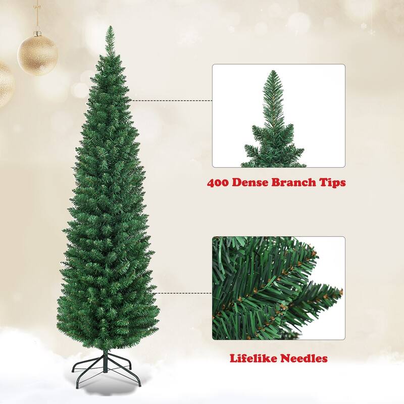 Gymax 6' PVC Artificial Christmas Tree Holiday Decor Slim Pencil Tree