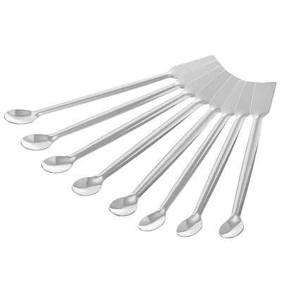 8Pcs 5.91" Lab Spoons Mixing Spatula 201 Stainless Steel for Powders Sampling - Silver Tone