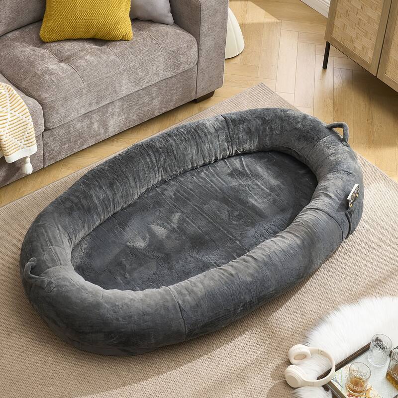 Human Dog Bed for Adult, Giant Extra Large Memory Foam Human Size Pet Bed for People, Fluffy Plush Dog Bed for Human