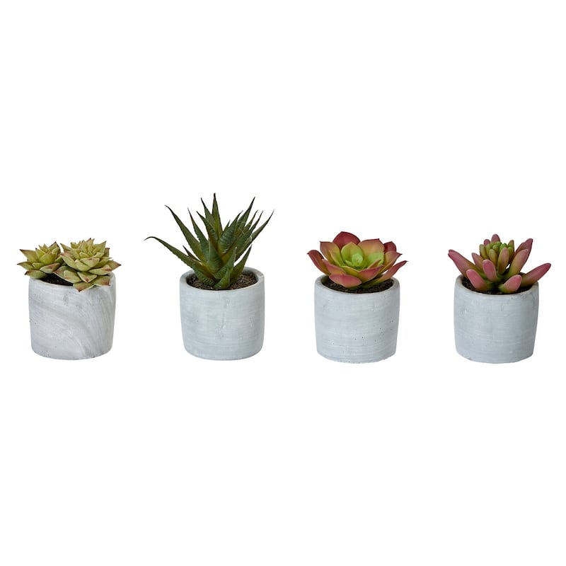 3.5 In. Artificial Succulents In Cement Pot, Set of 4 - Green
