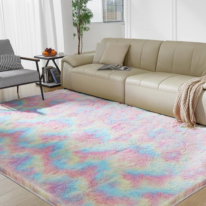 4X6 Fluffy Shag Area Rugs, Super Soft Rugs for Living Room - Rainbow