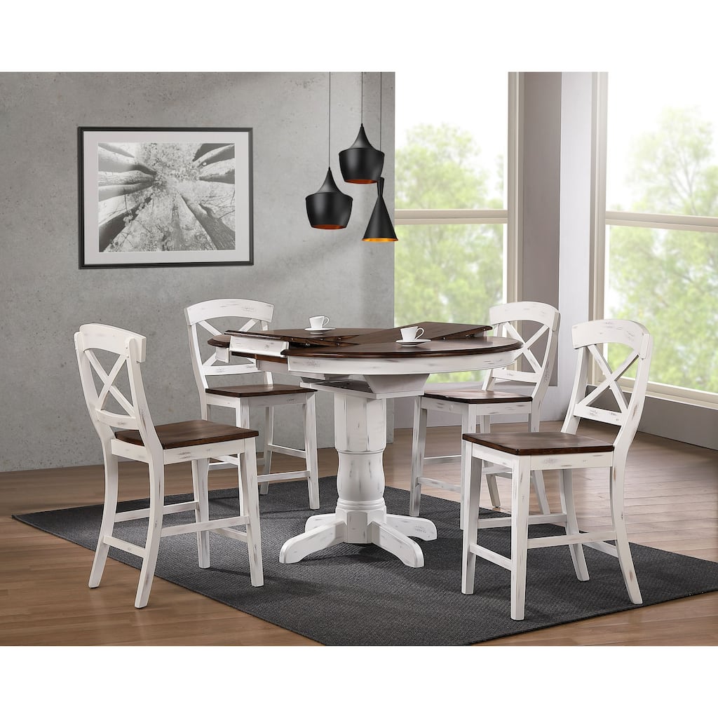Transitional X-Back Cocoa Brown Cotton White Counter 5-Piece Set