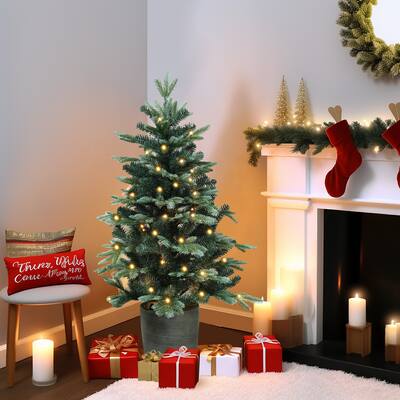 4Ft Pre-Lit Potted Green Artificial Christmas Tree - 48" H x 22" Diameter