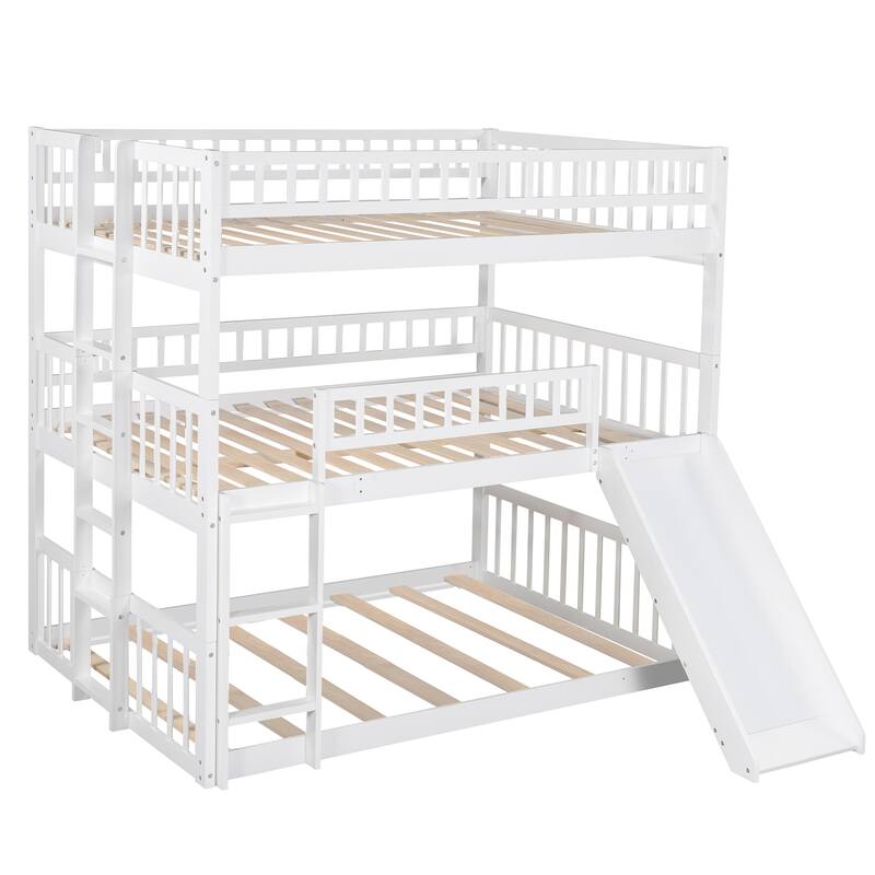 Full over Full over Full Triple Bed with Builtin Ladder and Slide