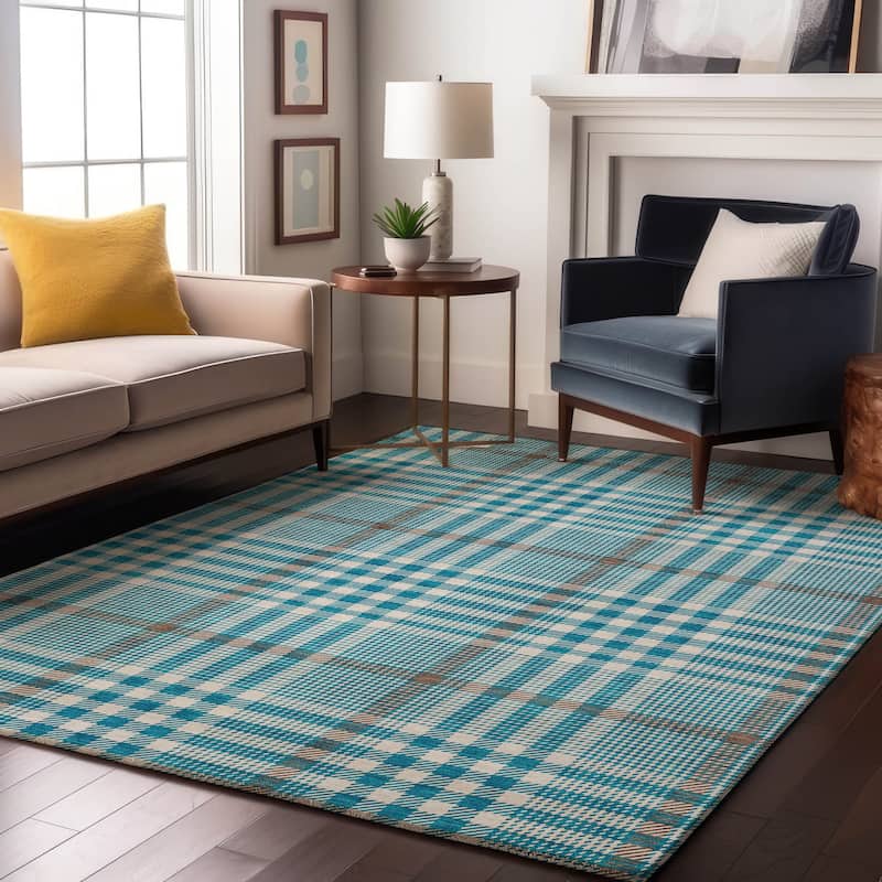 Premium Washable Super Soft Modern Plaid Mayfield Rug - Teal - 8' x 10'