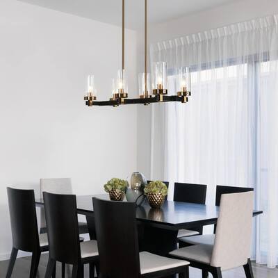 Yilia Modern Farmhouse 6-Light Black Gold Chandelier Linear Island Lights for Dining Room